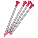 four carbon core tent stakes with red tips and a red top 