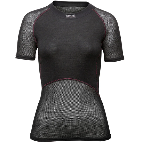 front view of mesh t-shirt with solid-knit chest inlay 